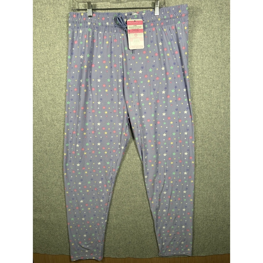 New Loungewear Seven Pajama‎ Pants Womens 1XL Purple Drawstring Stretch Stars